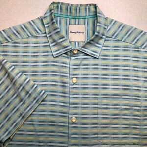 Tommy Bahama Large Pixel in Paradise Camp Shirt Waterfront Silk Turquois…‎